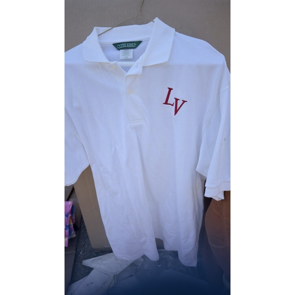 White‎ Polo Shirt Outer Banks Cotton Embroidered Logo Size L